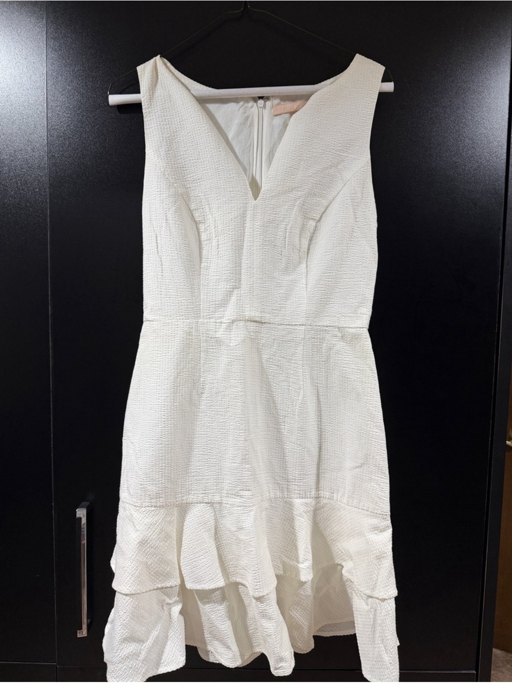 White V-Neck Ruffled Hem Dress